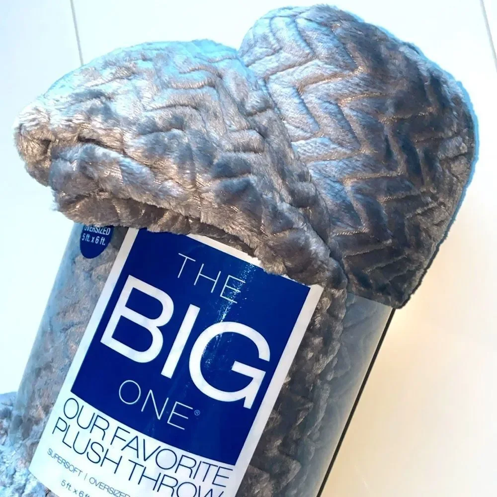 The Big One Plush Throw Blanket Grey Chevron Textured Soft 60